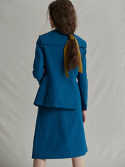 Tailored Linen Blazer with Oversized Lapel Collar