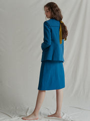 High-Waisted Linen Midi Skirt with Back Vent Detail