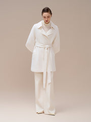 Short Belted Trench Coat With Sculptural Cape Back And Modern Collar