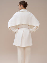 Short Belted Trench Coat With Sculptural Cape Back And Modern Collar