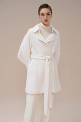 Short Belted Trench Coat With Sculptural Cape Back And Modern Collar