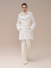 Short Belted Trench Coat With Sculptural Cape Back And Modern Collar