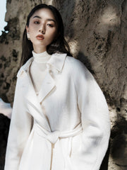 Short Belted Trench Coat With Sculptural Cape Back And Modern Collar