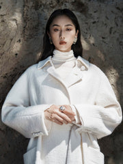 Short Belted Trench Coat With Sculptural Cape Back And Modern Collar