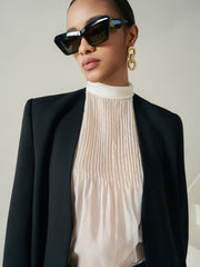 Longline Structured Coat With Full-Length Drape Detail and Tailored Crepe Finish