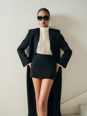 Longline Structured Coat With Full-Length Drape Detail and Tailored Crepe Finish