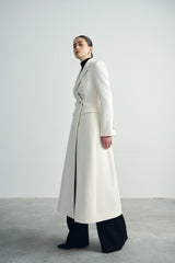 Tailored Wool Maxi Coat With Notched Lapels And Streamlined Silhouette For Elevated Styling
