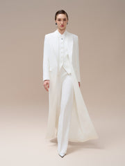 Tailored Longline Coat with Notched Lapels and Structured Wool Blend Silhouette