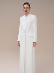 Tailored Longline Coat with Notched Lapels and Structured Wool Blend Silhouette