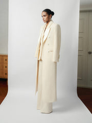 Double-Breasted Long Coat With Structured Shoulders And Peak Lapels For Elevated Layering Looks