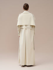 Double-Breasted Trench Coat in Flowing Gabardine with Shoulder Epaulettes and Storm Flap