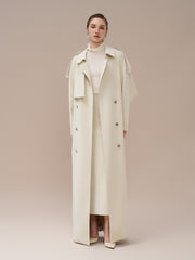 Double-Breasted Trench Coat in Flowing Gabardine with Shoulder Epaulettes and Storm Flap