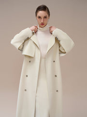Double-Breasted Trench Coat in Flowing Gabardine with Shoulder Epaulettes and Storm Flap