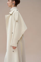 Double-Breasted Trench Coat in Flowing Gabardine with Shoulder Epaulettes and Storm Flap