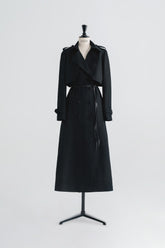 Double-Breasted Wool Blend Trench Coat with Epaulettes and Detachable Belted Waist