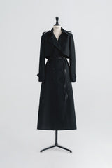 Double-Breasted Wool Blend Trench Coat with Epaulettes and Detachable Belted Waist