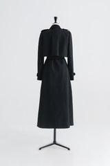 Double-Breasted Wool Blend Trench Coat with Epaulettes and Detachable Belted Waist