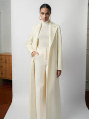 Double-Breasted Long Coat With Structured Shoulders And Peak Lapels For Elevated Layering Looks