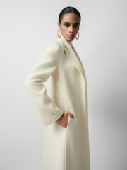Double-Breasted Long Coat With Structured Shoulders And Peak Lapels For Elevated Layering Looks