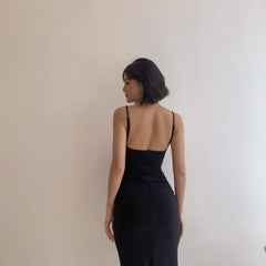 Silk halterneck cut-out midi dress with gathered front slit and strappy open back