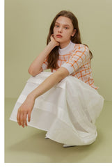 A-Line Poplin Skirt with Wide Waistband and Textured Panel Detailing