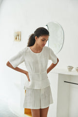 Structured Linen Button-Down Short Sleeve Top