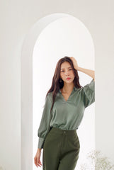 Soft Silk Blouse with V-Neck and Buttoned Cuffs