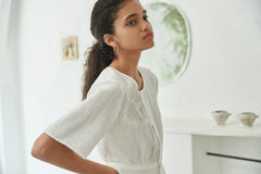 Structured Linen Button-Down Short Sleeve Top