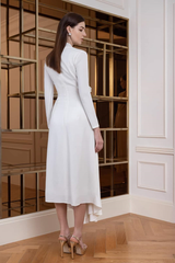 Dena Long Sleeve V Neck Asymmetrical Midi Dress
