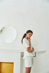 Structured Linen Button-Down Short Sleeve Top