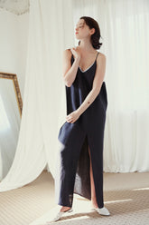 Linen Slip Dress with Adjustable Back Tie and Front Slit