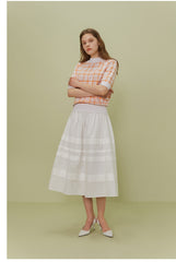 A-Line Poplin Skirt with Wide Waistband and Textured Panel Detailing