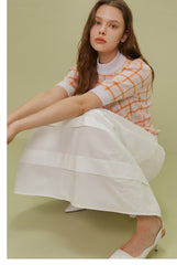 A-Line Poplin Skirt with Wide Waistband and Textured Panel Detailing