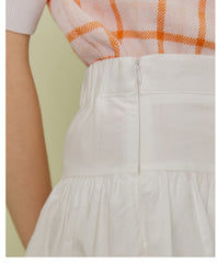 A-Line Poplin Skirt with Wide Waistband and Textured Panel Detailing