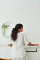 Structured Linen Button-Down Short Sleeve Top