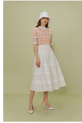A-Line Poplin Skirt with Wide Waistband and Textured Panel Detailing