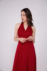 Robe longue en soie dos nu avec fente jusqu'aux cuisses et détail taille ajustée