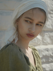 Soft Pleated Button-Front Linen Dress with Waist Tie