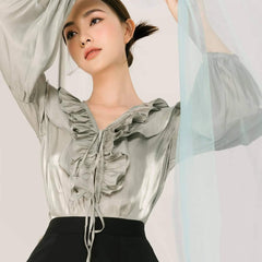 High-Waisted A-Line Silk Skirt with Gathered Hem and Flowing Drape