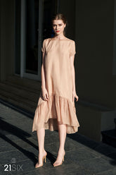 Silk A-Line Dress with Sheer Hem Panel