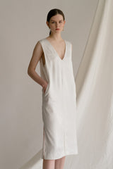 Sleeveless Deep V-Neck Linen Midi Dress with Side Slits