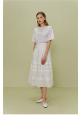 A-Line Poplin Skirt with Wide Waistband and Textured Panel Detailing