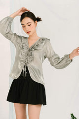 High-Waisted A-Line Silk Skirt with Gathered Hem and Flowing Drape