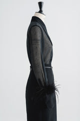 Sheer Tailored Shirt with Feather Cuff Detailing and Statement Collar