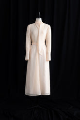 Elegant Midi Dress with High Neck Scarf Detail and Waist Tie Silhouette