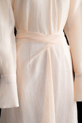 Elegant Midi Dress with High Neck Scarf Detail and Waist Tie Silhouette