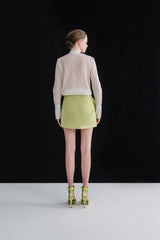 High-Waisted Mini Skirt in Structured Twill with Draped Side Detail
