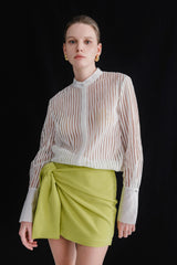 High-Waisted Mini Skirt in Structured Twill with Draped Side Detail