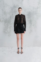 Satin Draped Mini Skirt With Side Knot Detail And Invisible Back Zipper Closure