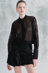 Satin Draped Mini Skirt With Side Knot Detail And Invisible Back Zipper Closure